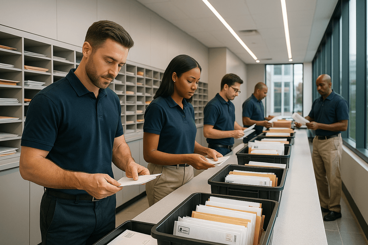 Mailroom graphic showing communication and messaging